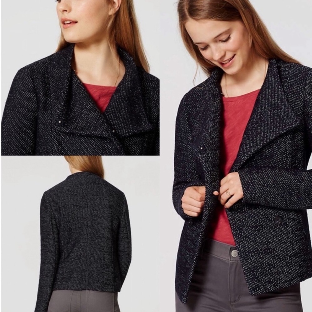 LOFT Black Blazer with Wide Lapel and Asymmetrical Closure